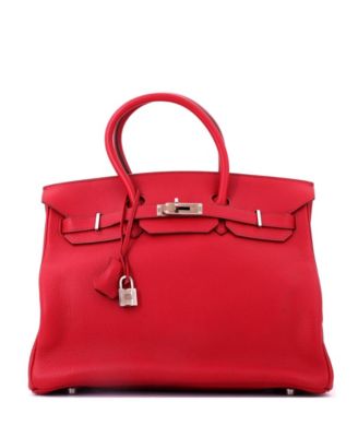 Birkin 35 Handbag Red Vache Trekking with Palladium Hardware
