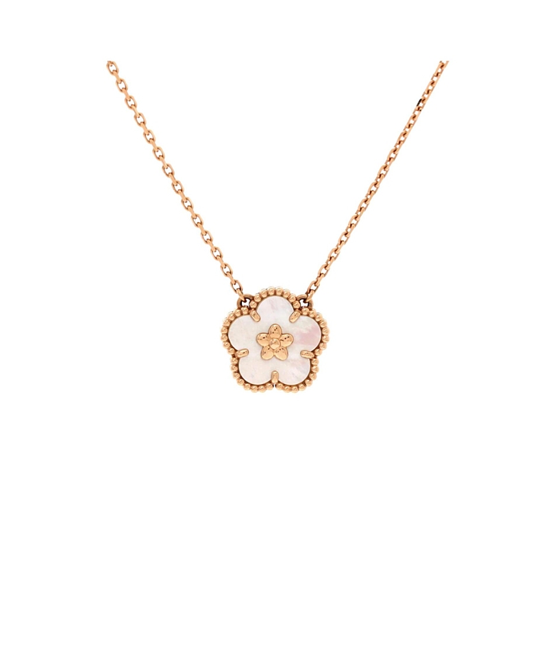 Pre-Owned Van Cleef & Arpels Lucky Spring Plum Blossom Pendant Necklace 18K Rose Gold and Mother of Pearl, 16.5
