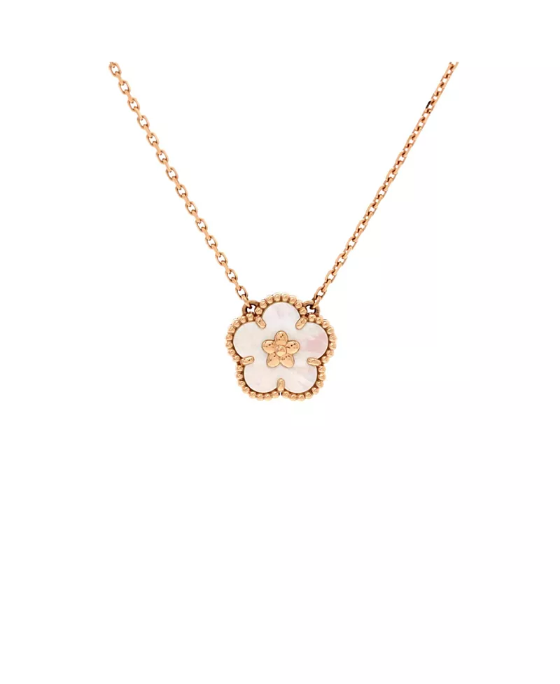 Pre-Owned Van Cleef & Arpels Lucky Spring Plum Blossom Pendant Necklace 18K Rose Gold and Mother of Pearl, 16.5