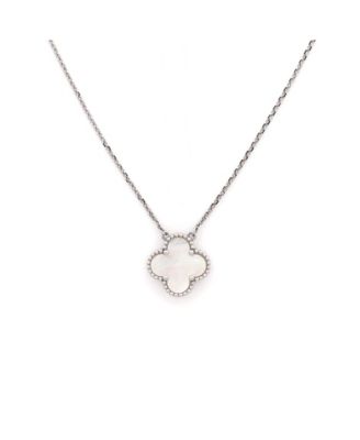  Vintage Alhambra Pendant Necklace 18K White Gold and Mother of Pearl, 16.25"