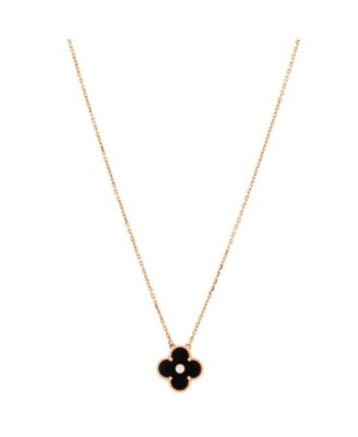  Vintage Alhambra Pendant Necklace 18K Rose Gold and Onyx with Diamond, 16.75"
