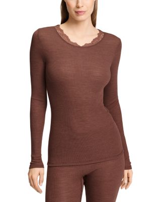 Merino Wool & Silk Lace Trim Pajama Top