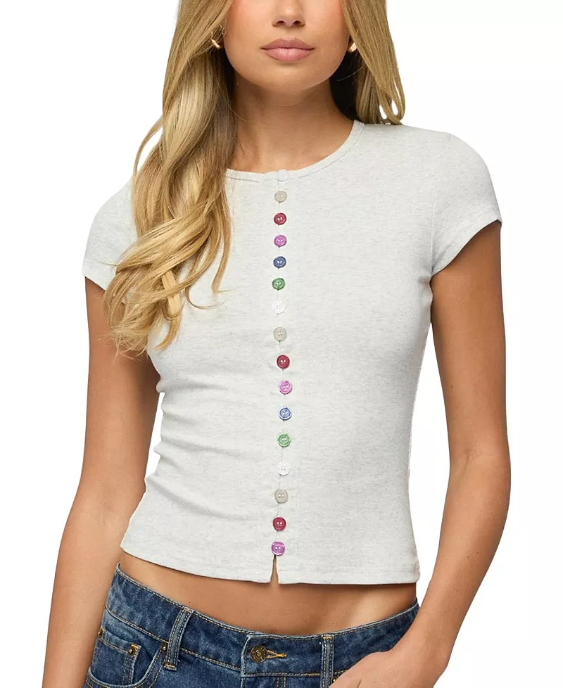 Edikted Cary Mixed Button Up T Shirt