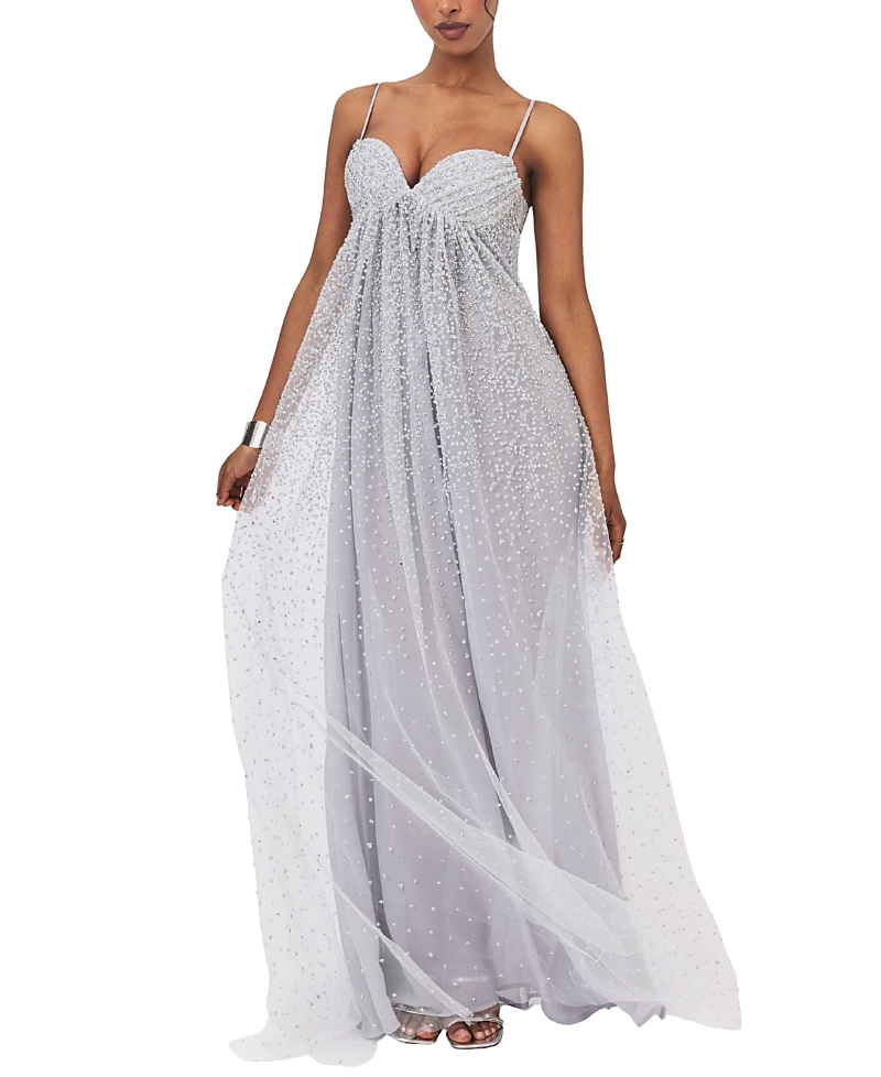 Miss Circle Wallie Rhinestone Embellished Mesh Backless Gown
