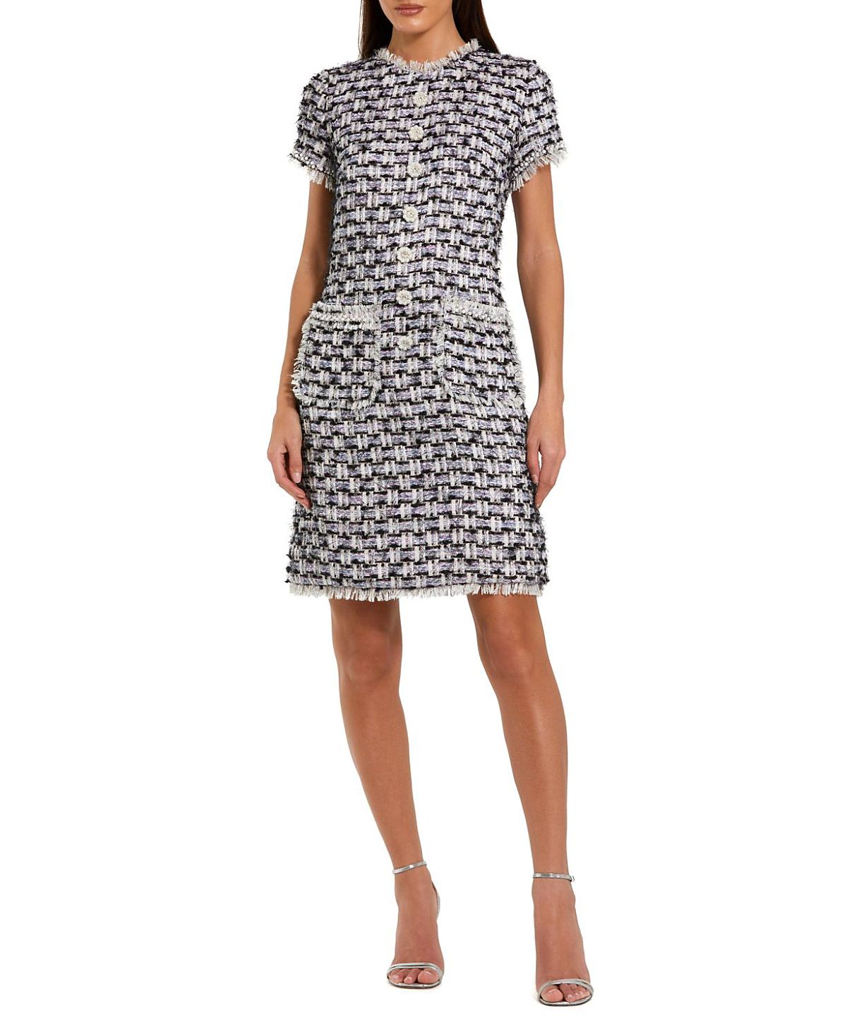 Mac Duggal Cap Sleeve Floral Button Detail Shift Dress