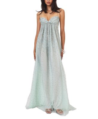  Wallie Rhinestone Embellished Mesh Backless Gown