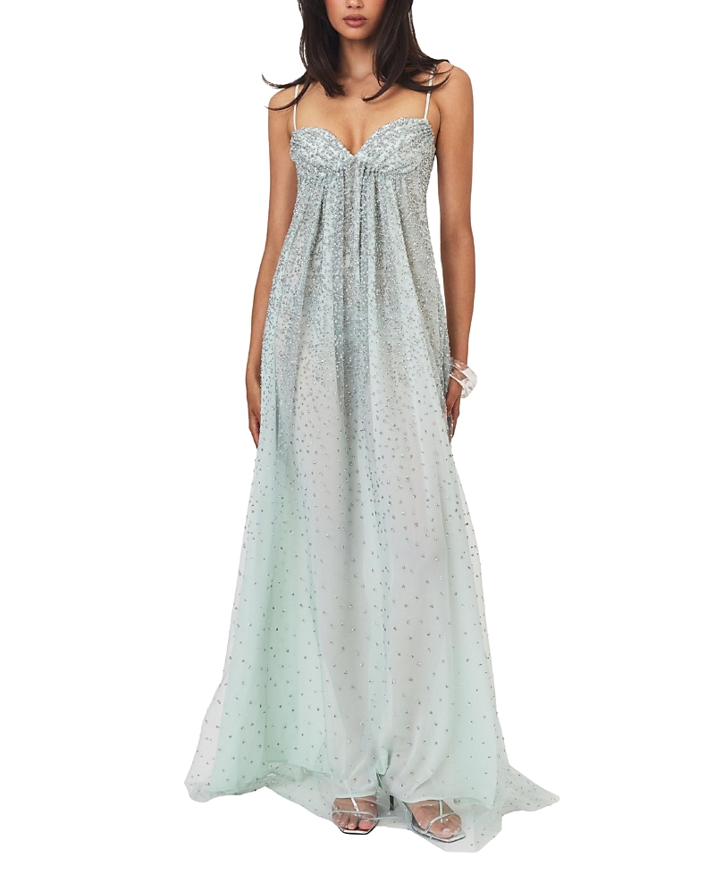Miss Circle Wallie Rhinestone Embellished Mesh Backless Gown