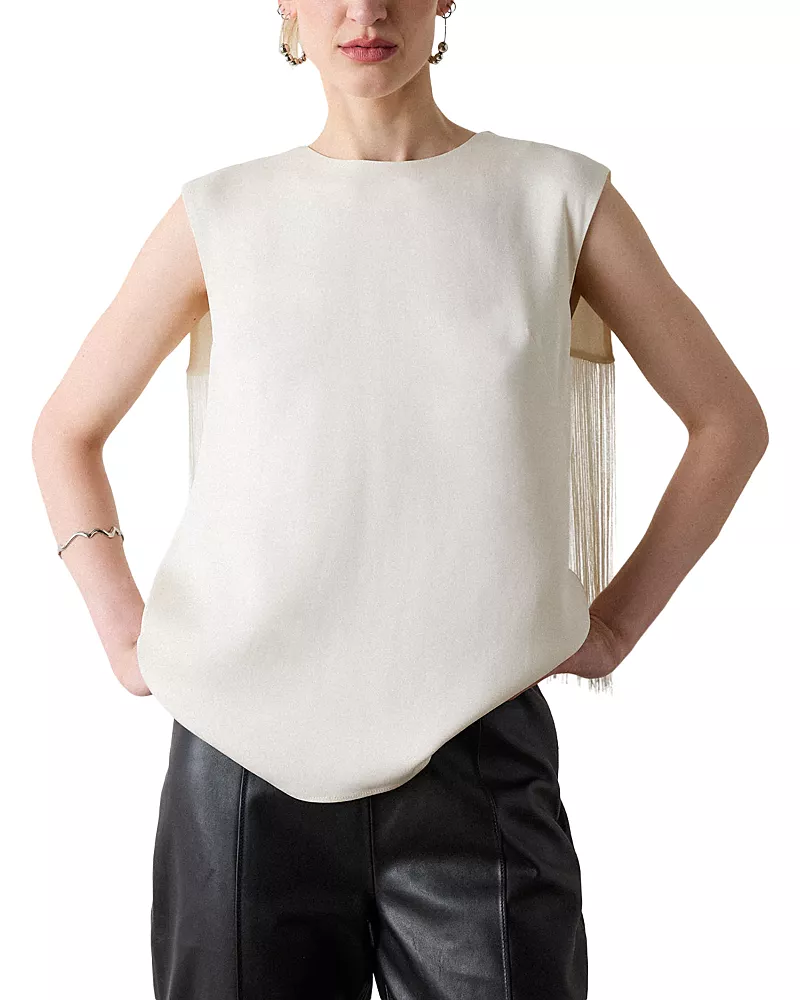 Whistles Sleeveless Fringe Back Top