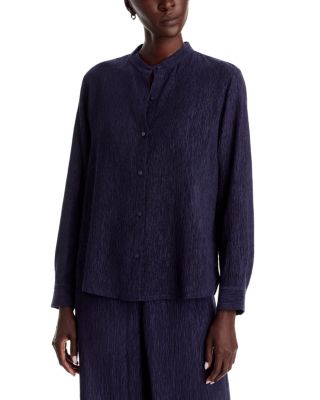 Pliss&eacute; Mandarin Collar Shirt