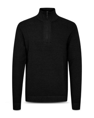 Cotton Ribbed Quarter Zip Stand Collar Sweater