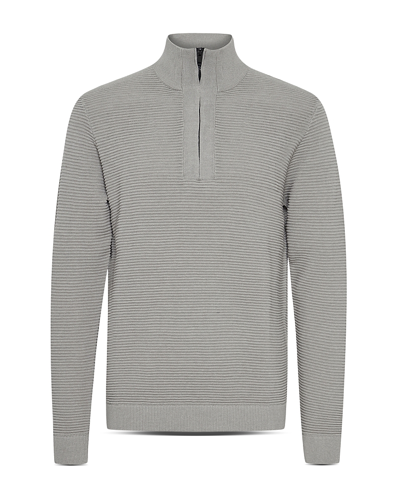 Solid ! Cotton Ribbed Quarter Zip Stand Collar Sweater In Light Grey