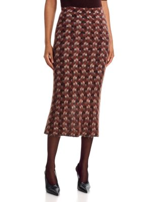 Zankov Dephine Geo Knit Straight Skirt In Brown