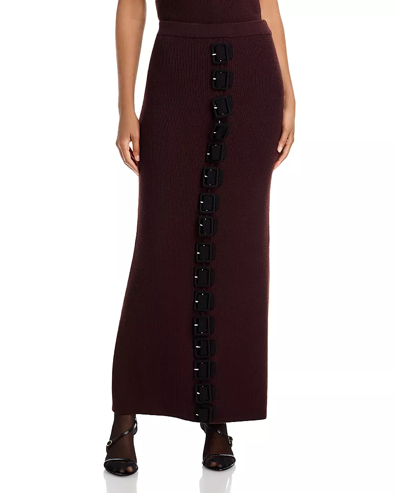 Zankov Belt Buckle Rib Knit Maxi Skirt