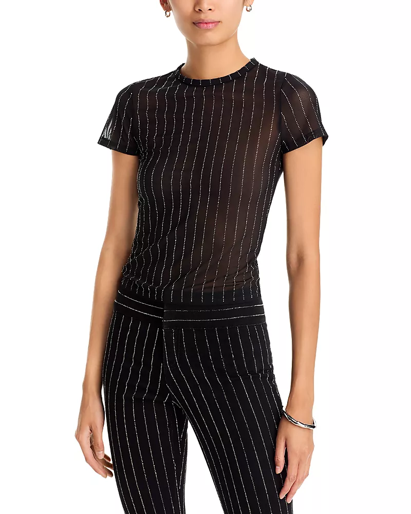 Alice and Olivia Tess Embellished Short Sleeve Tee