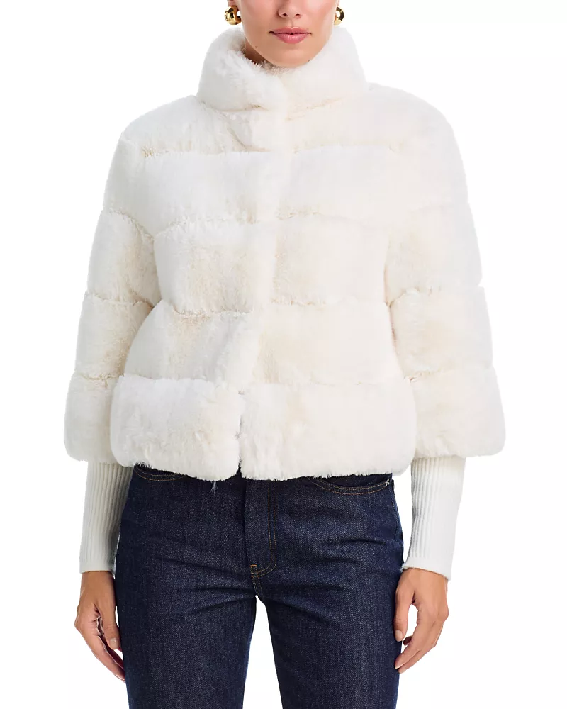 T Tahari Faux Fur Mock Neck Jacket