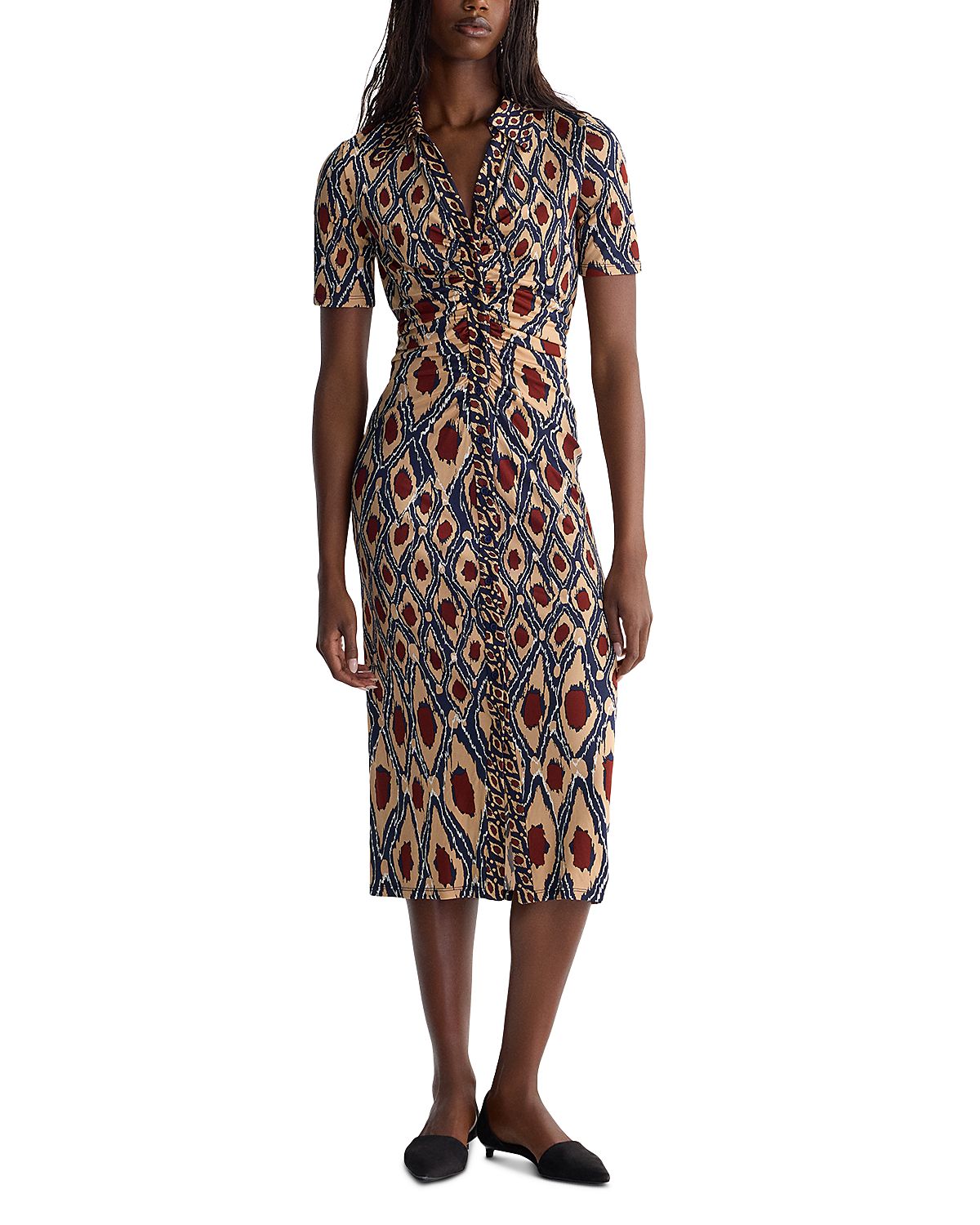 Diane von Furstenberg Zoey Collared V Neck Midi Dress