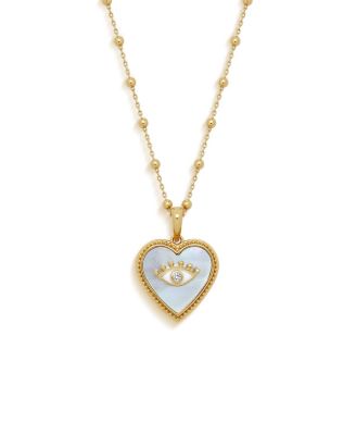  Nurturing Energy Mother of Pearl Heart & Evil Eye Gold Necklace