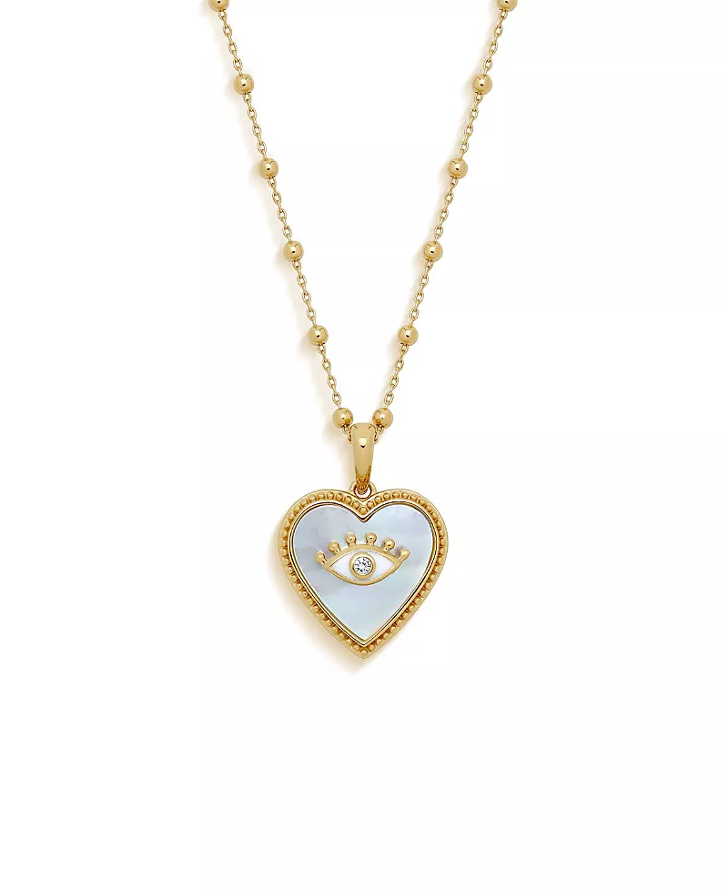 Karma and Luck Nurturing Energy Mother of Pearl Heart & Evil Eye Gold Necklace