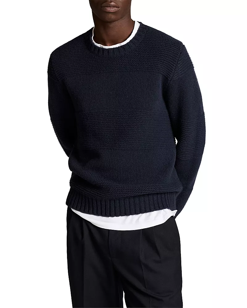 Vince Wool Bold Knit Rugby Stripe Crewneck Sweater