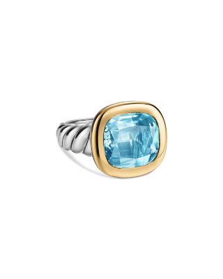 Dy Mercer Color Stone Ring in Sterling Silver with 14K Yellow Gold and Sky Blue Topaz, 13.5mm