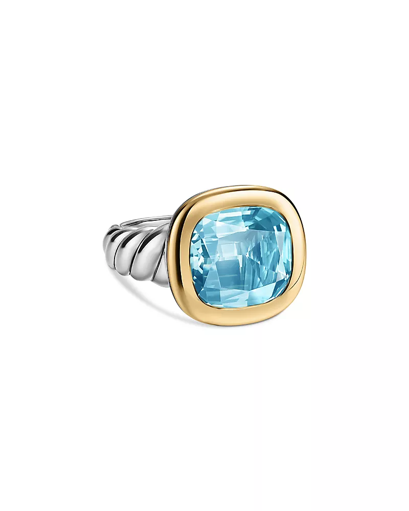 Dy Mercer Color Stone Ring in Sterling Silver with 14K Yellow Gold and Sky Blue Topaz, 13.5mm