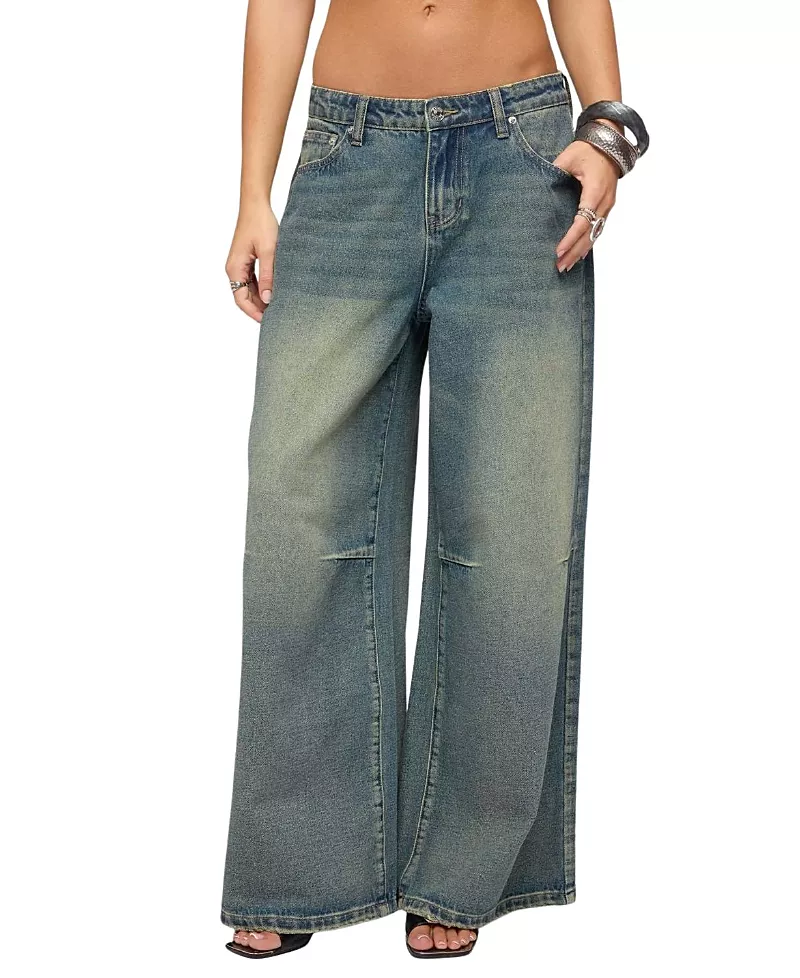 Edikted Adjustable Button Low Rise Baggy Jeans
