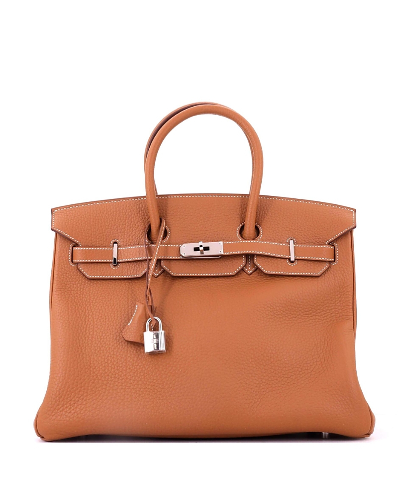Pre-Owned HERMES Birkin 35 Handbag Brown Fjord with Palladium Hardware