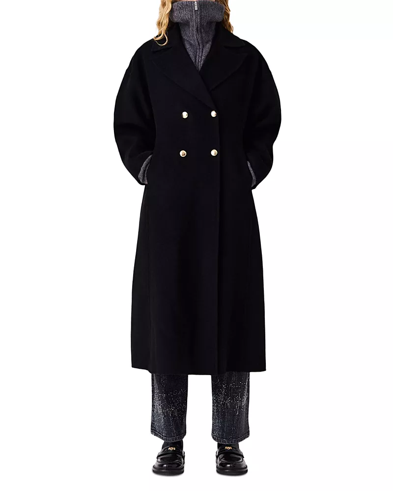 Maje Wool Double Breasted Long Coat