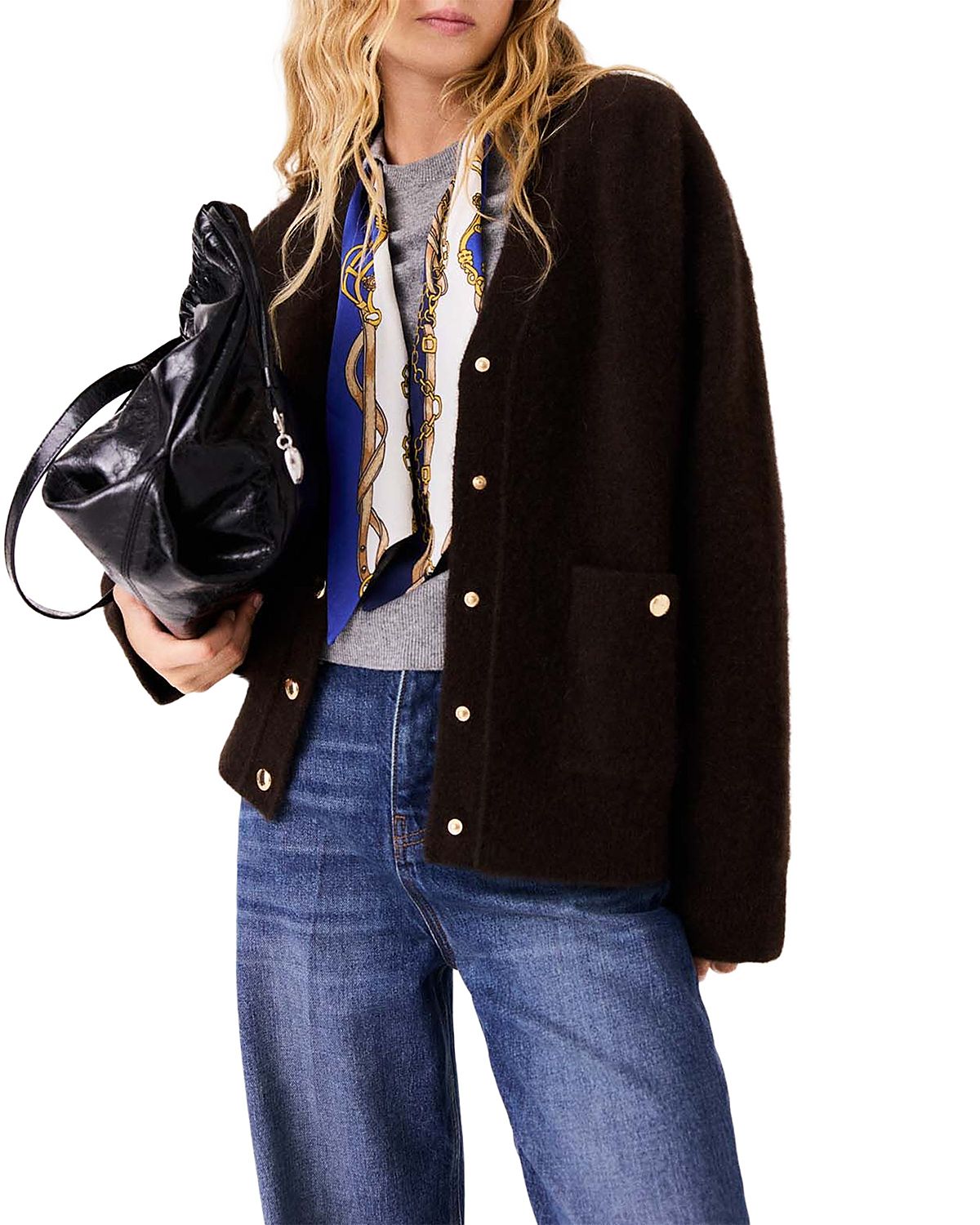 Maje Wool Blend V Neck Cardigan Sweater