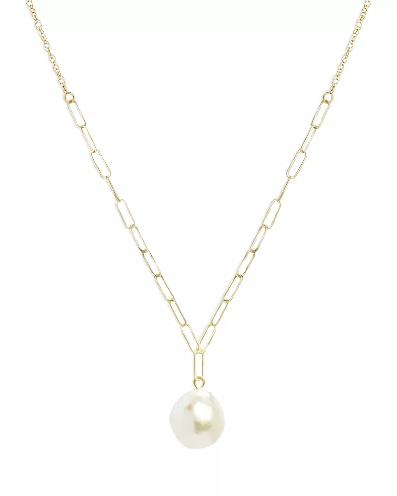 Bloomingdale's Fine Collection Baroque Pearl Rope & Paperclip Necklace in 14K Yellow Gold, 16