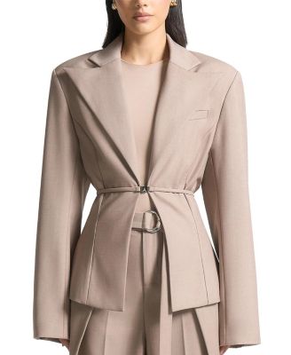 Wide Shoulder Tailored Blazer with Twin Belt