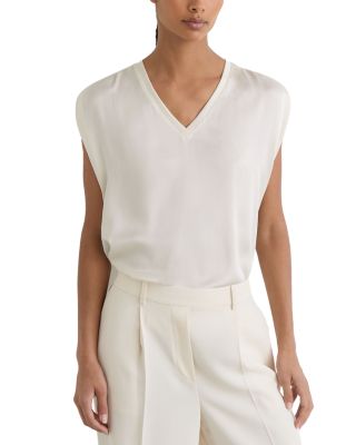 Reiss Renita Mixed Media V Neck Sleeveless Top