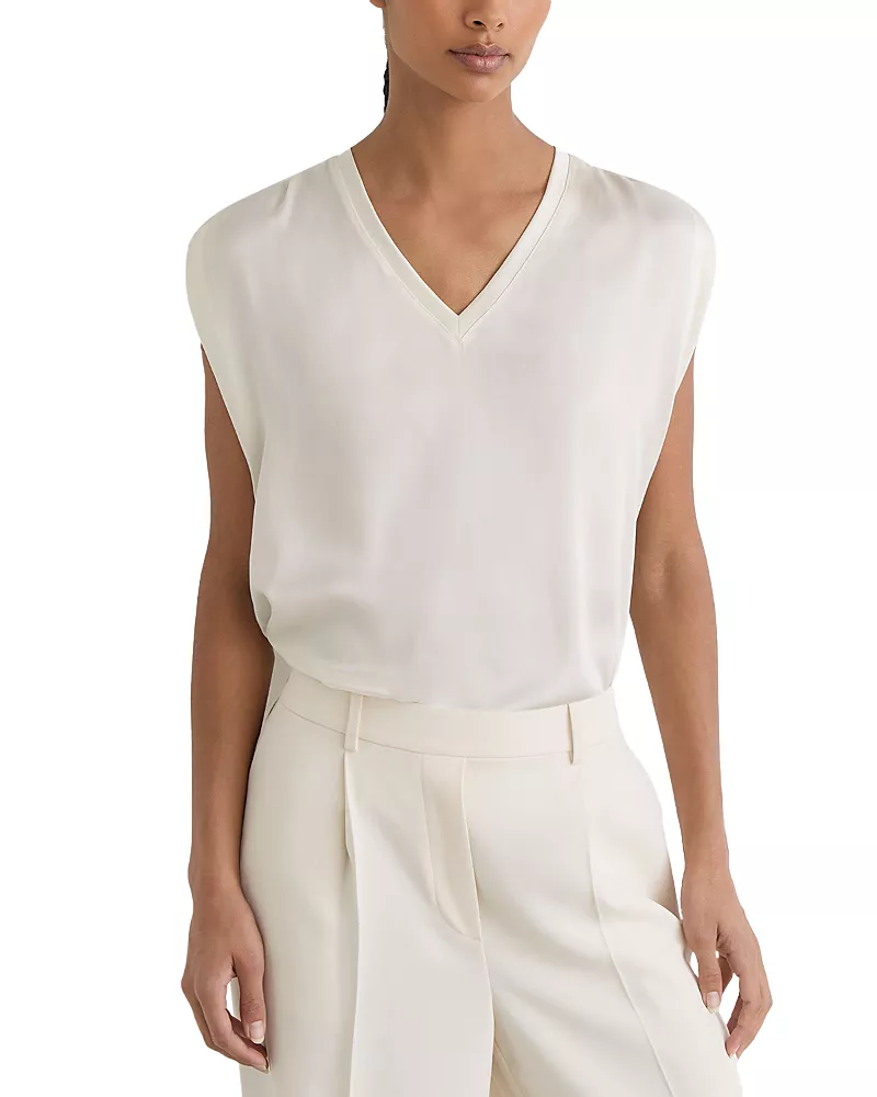 Reiss Renita Mixed Media V Neck Sleeveless Top