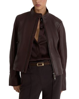 Erin Leather Stand Collar Zip Front Jacket 