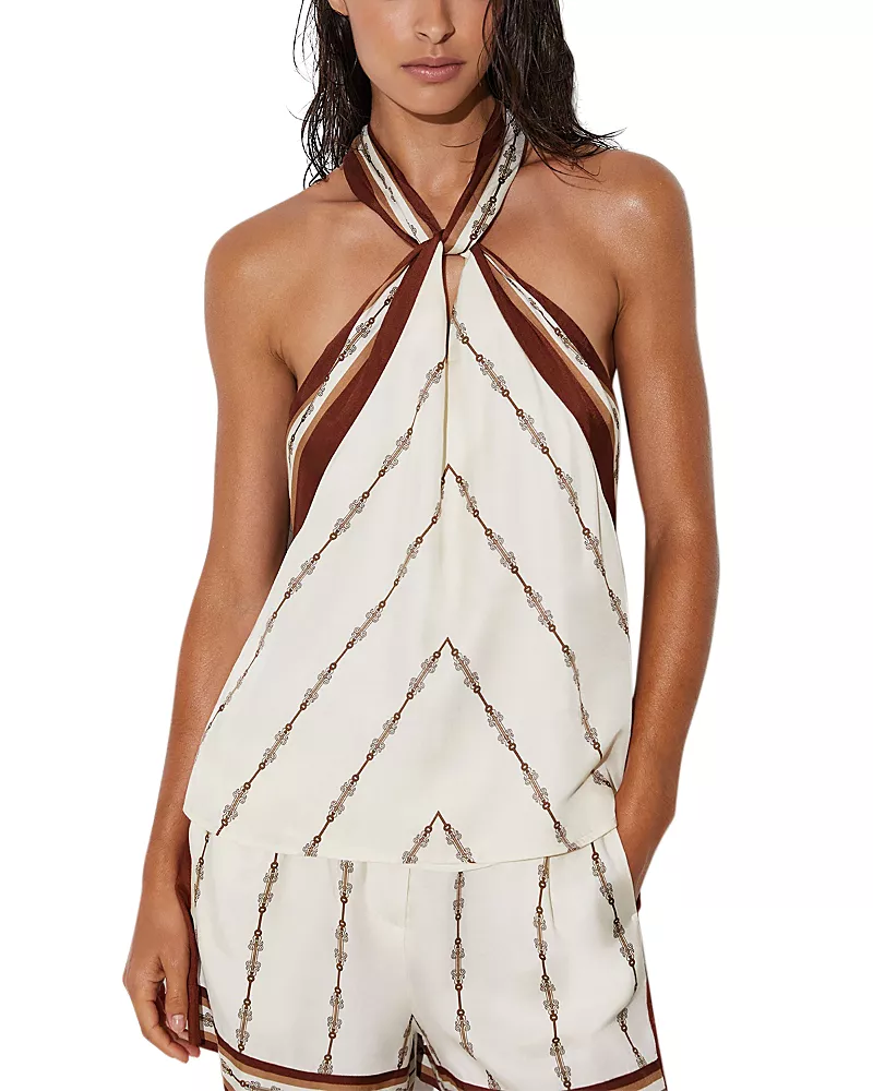 Reiss Jayce Chain Print Halter Neck Top