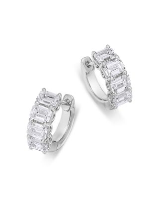 Luxe Collection Certified Lab Grown Diamond Emerald Cut Huggie Hoop Earrings in 14K White Gold, 3.1 tcw