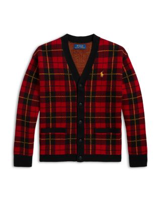 Boys' Plaid Wool V Neck Cardigan - Big Kid