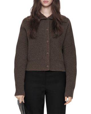 Caron Wool Funnel Neck Cardigan