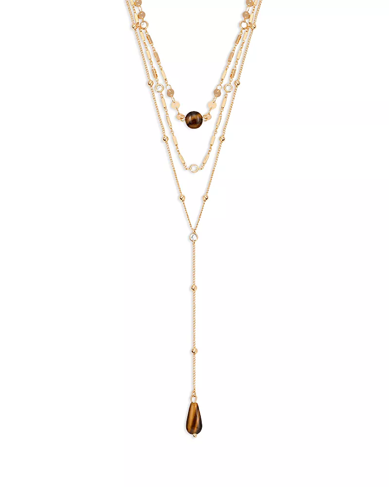 Ettika Forever Falling Cubic Zirconia & Tiger's Eye Layered Lariat Necklace, 11