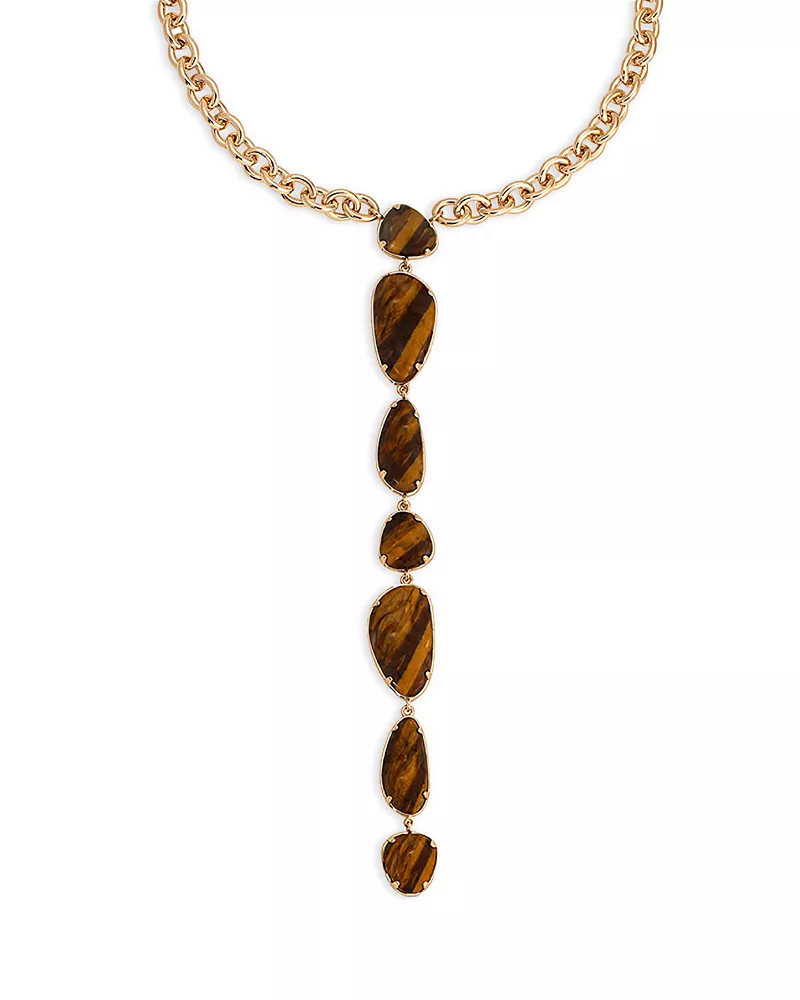 Ettika Majestic Stone Tiger's Eye Lariat Necklace, 15