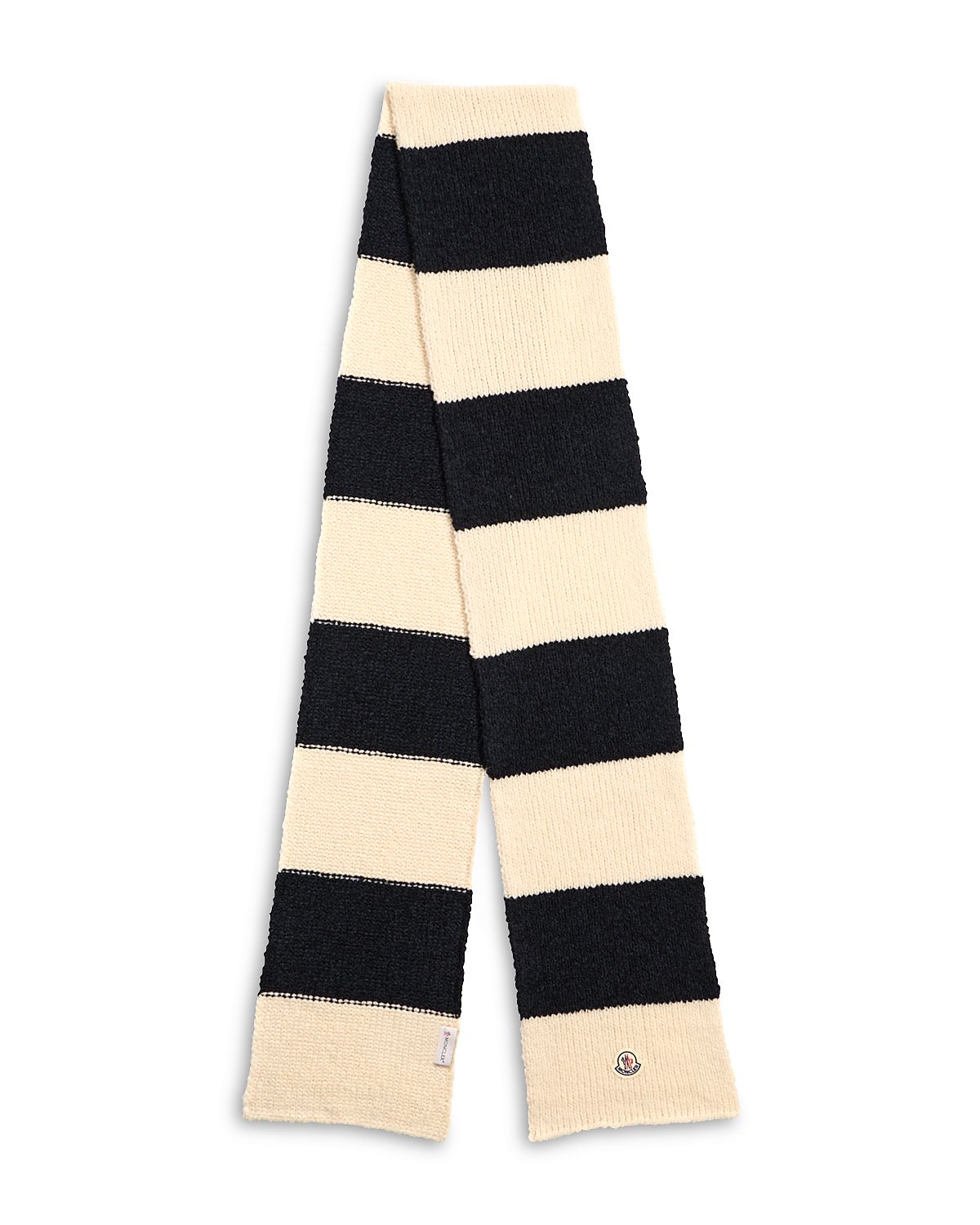 Moncler Stripe Logo Wool Blend Scarf