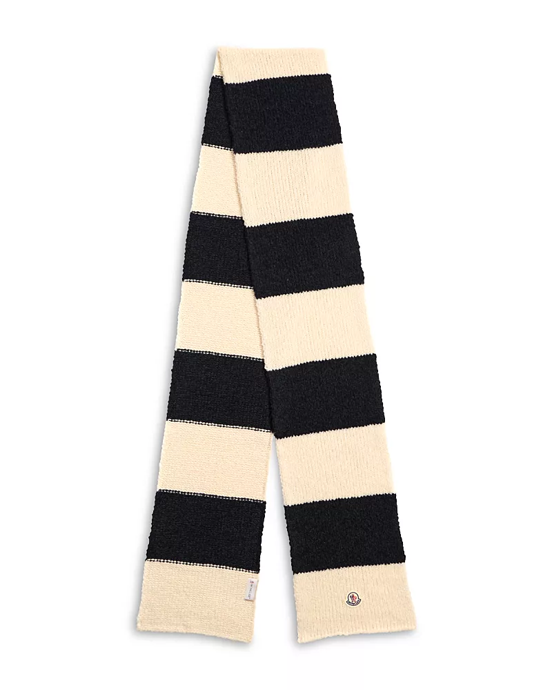 Moncler Stripe Logo Wool Blend Scarf