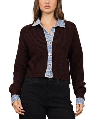 Denim Trim Layered Look Cardigan