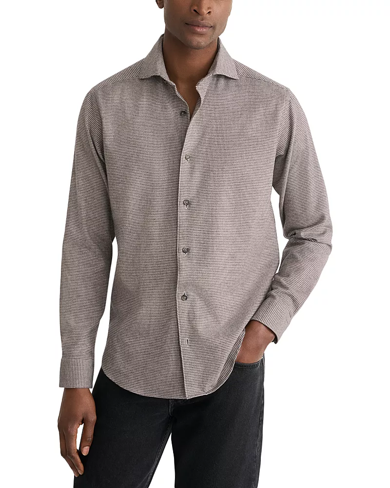 Eton Cotton Houndstooth Check Flannel Casual Shirt