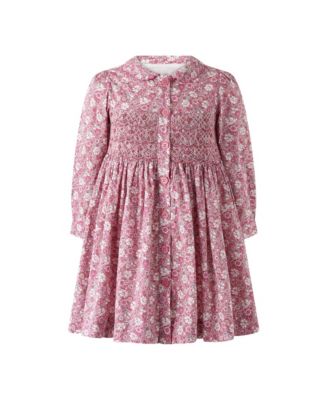  Girls' English Garden Smocked Button-Front Dress - Little Kid, Big Kid
