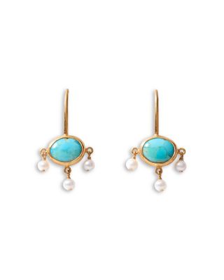 Della Turquoise & Freshwater Pearl Drop Earrings, 1.1"L