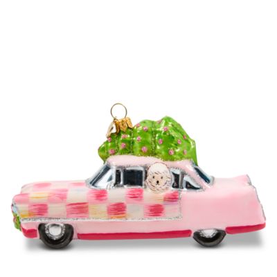 Bubblegum Check Poodle Car Glass Ornament