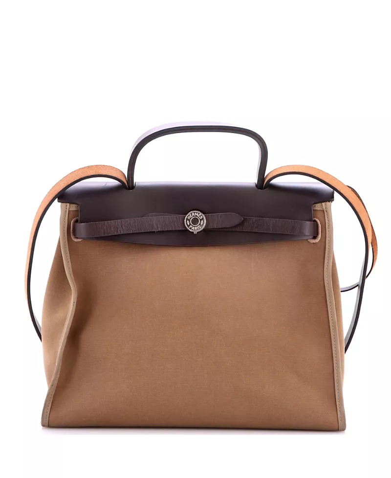 Pre-Owned HERMES Herbag 31 Leather & Canvas Shoulder Bag