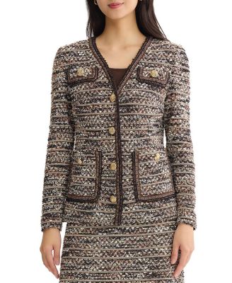  Plus Size Eyelash Tweed Knit Jacket