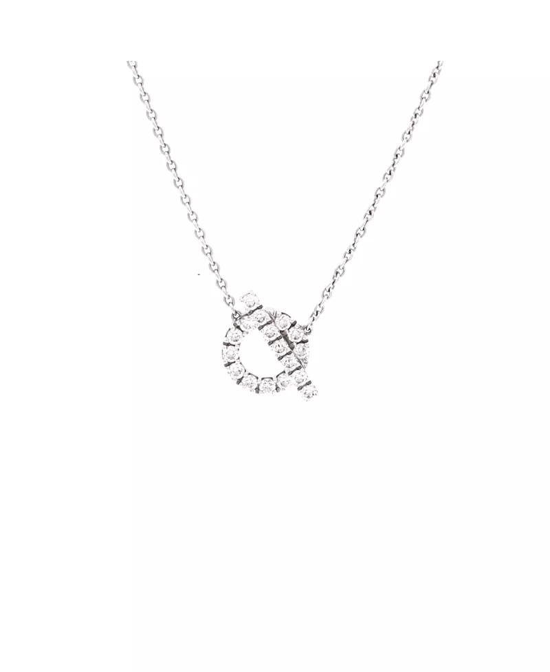 Pre-Owned HERMES Finesse Pendant Necklace 18K White Gold and Diamonds, 16